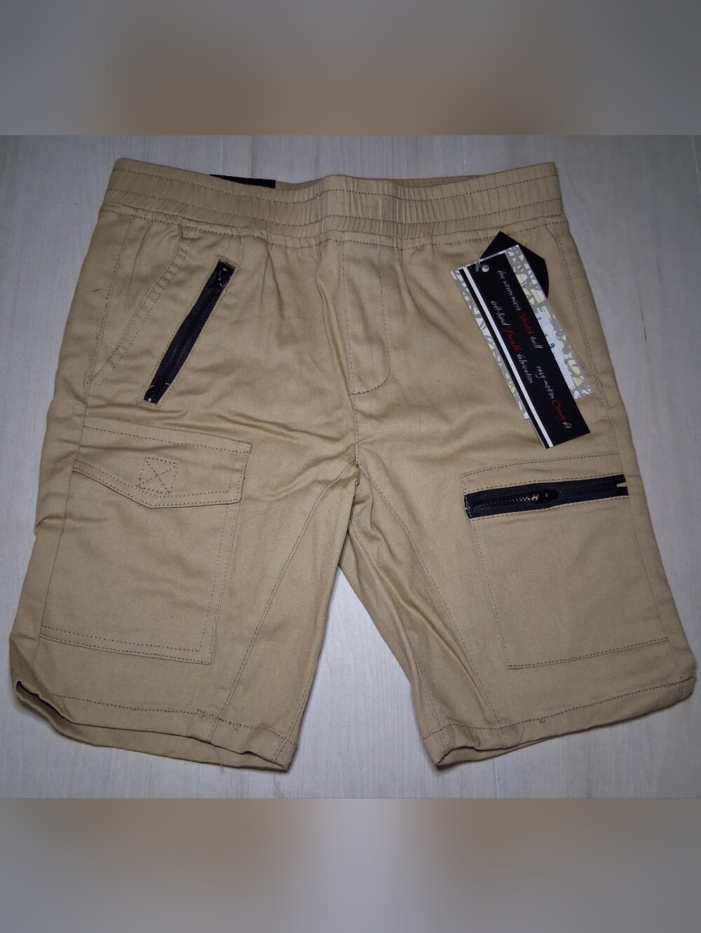 Boys Khaki Cargo Shorts with Zip Pockets